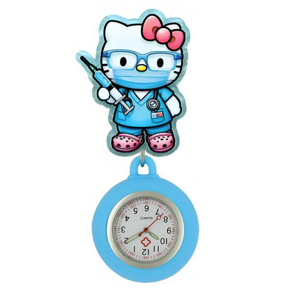 MINISO Lovely Cartoon Kitty Cat Hospital Nurse Doctor Medical Workers Office Badge Reel FOB Pocket Watches Hang Clock Gifts
