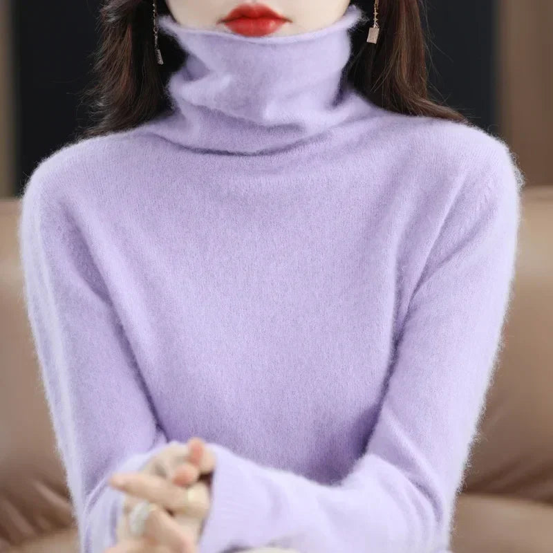 WinvyNee Women Clothing Mink Cashmere Sweater Half High Collar Solid Tops Outerwears 2024 Knitted Oversized Pullover A1248005