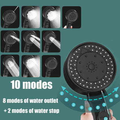 10 Spray One Touch Stop Filtered Shower Head High-Pressure Handheld Water Saving Showerhead Fall Resistance Bath Shower Nozzle
