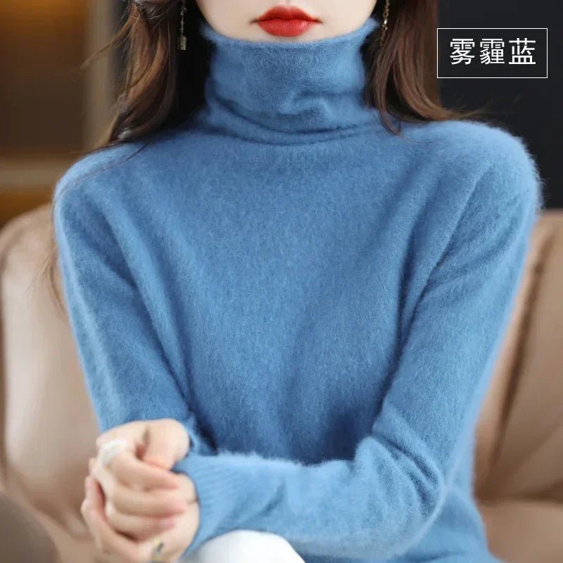 WinvyNee Women Clothing Mink Cashmere Sweater Half High Collar Solid Tops Outerwears 2024 Knitted Oversized Pullover A1248005