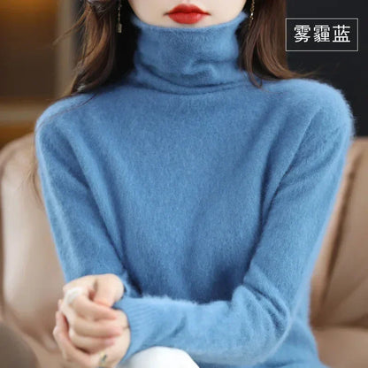 WinvyNee Women Clothing Mink Cashmere Sweater Half High Collar Solid Tops Outerwears 2024 Knitted Oversized Pullover A1248005