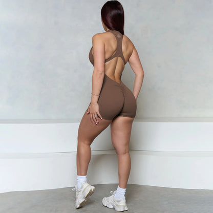 Allure The Brand Sleeveless ZIPPER Scrunch Butt Romper Women Sporty Jumpsuit Lycra Short Fitness Gym Overalls Workout Clothes