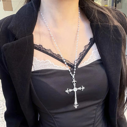Summer Black Rhinestone Cross Jesus Pendant Choker Necklace for Women Punk Vintage Double Layers Chain 2025 Neck Boho Jewelry