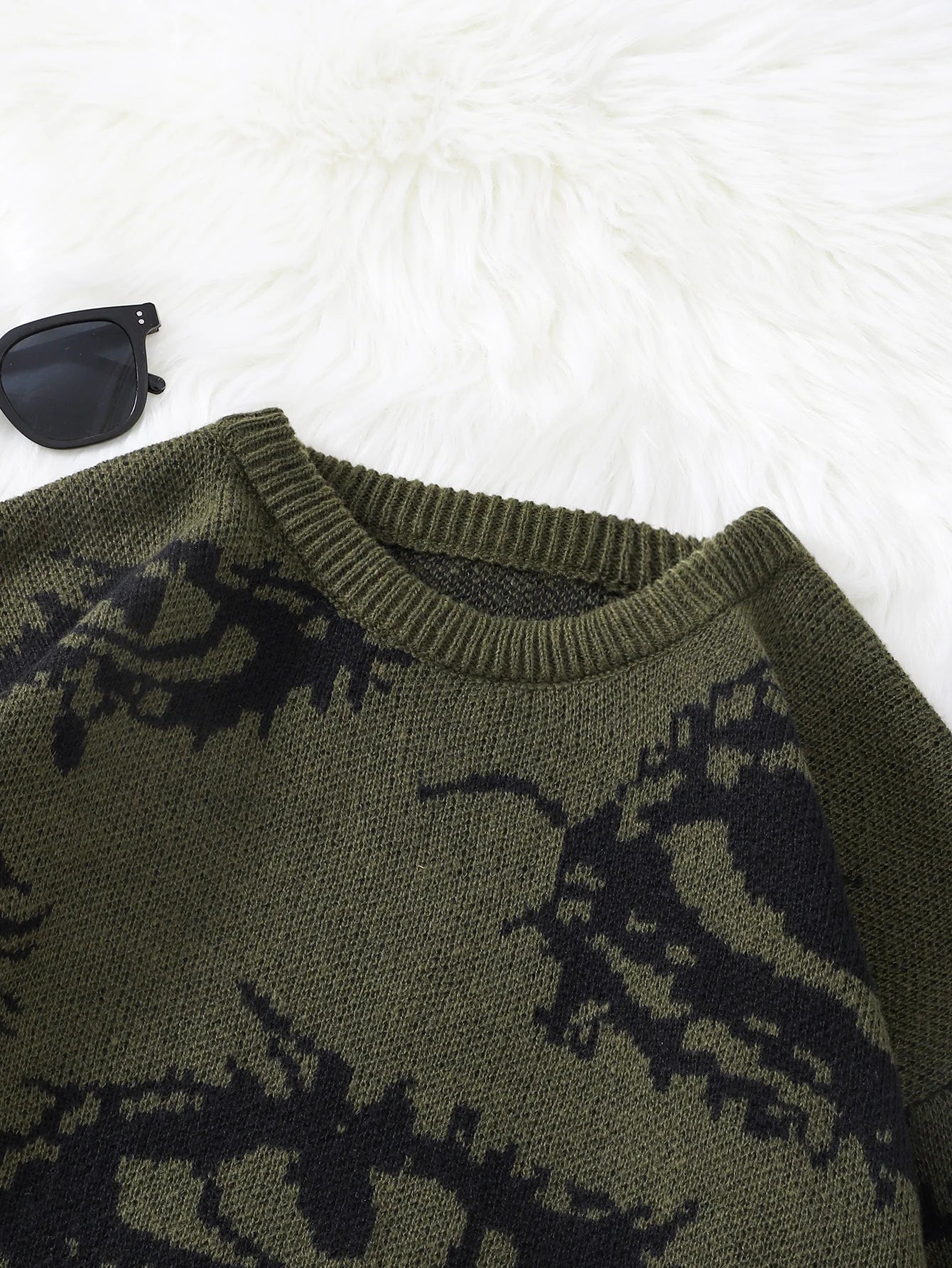 New Popular Autumn and Winter Abstract Eye Jacquard Pattern Pullover Sweater Casual Round Neck Knitted Men's Pullover