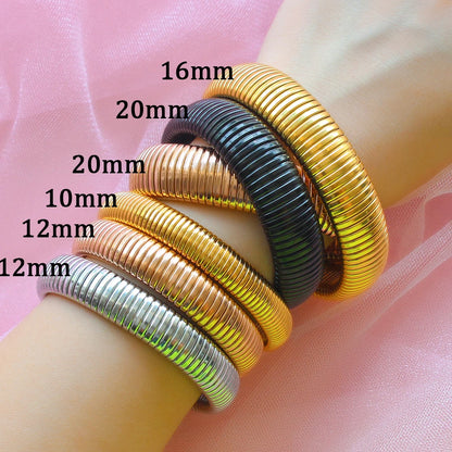 304L Stainless Steel Elastic Bracelet Women 18k Gold Plated Charm Punk Wide Chunky Metal Spiral Bangle pulseras Waterproof