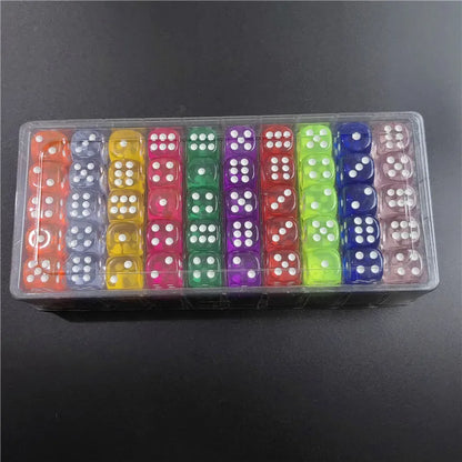 100Pcs/Lot 14mm 10Colors Transparent Dice Acrylic Rounded Corner Drinking Dice Nightclub Bars KTV Entertainment Dice Set Toys