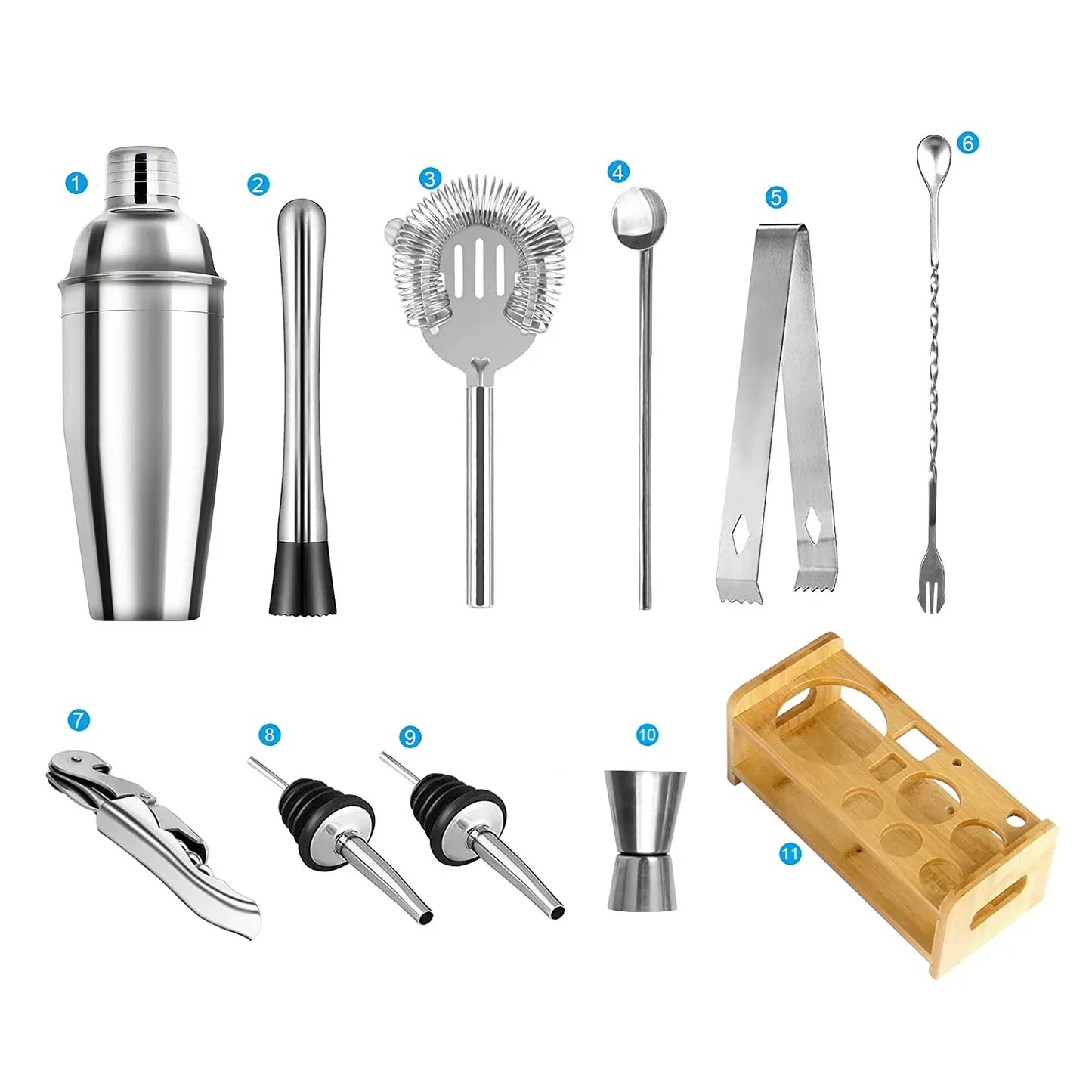 1/3/6/9/11pcs Cocktail Shaker Set Stainless Steel Bartender Kit Cocktail Mixer Wine Martini Boston Shaker Party Bar Tools