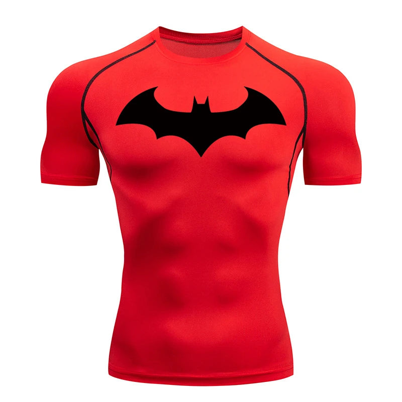 Bat Graphic Compression Shirts for Men Short Sleeve Rash Guard Gym Workout Running Tshirt Summer Athletic Quick Dry Tees Tops