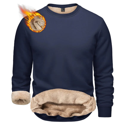 TACVASEN Winter Thicken Fleece Crewneck Sweatshirt Mens Warm Sherpa Lined Heavy Winter Pullover Basic Tops Shirts No Hood Hoodie