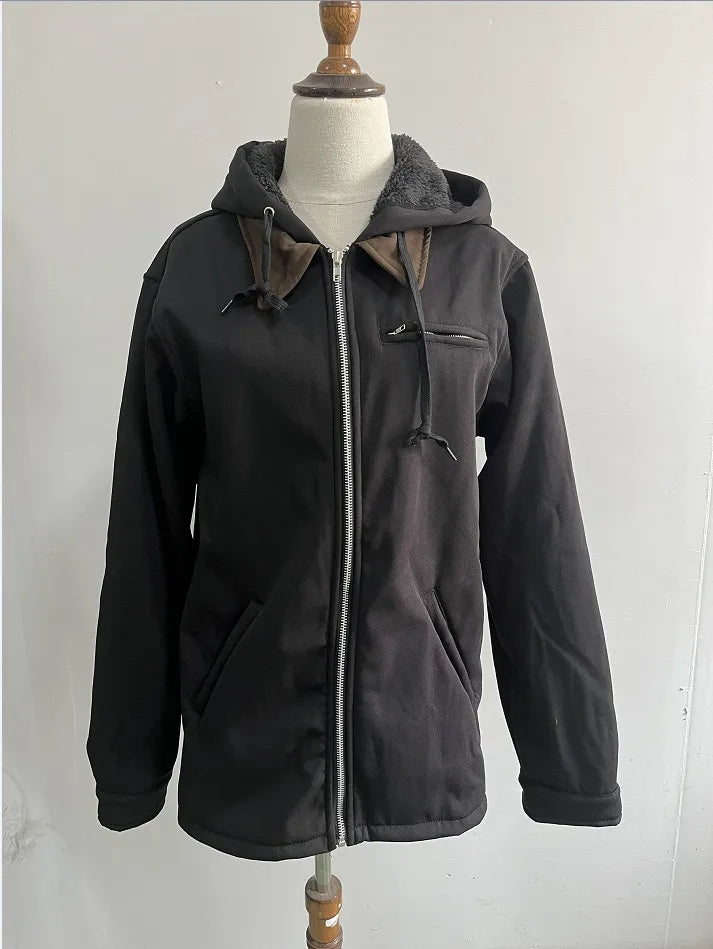 Men Autumn Winter Hooded Cotton Clothes Casual Velvet Zipper Pocket Hoodie Jacket Coat Sweatshirt Suit Jackets