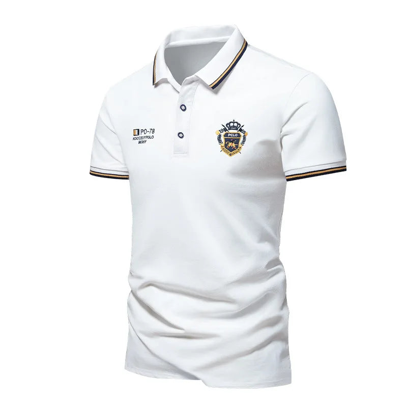 New Men's Casual Embroidery Short Sleeve Polo Shirt Fashion Solid Color Top