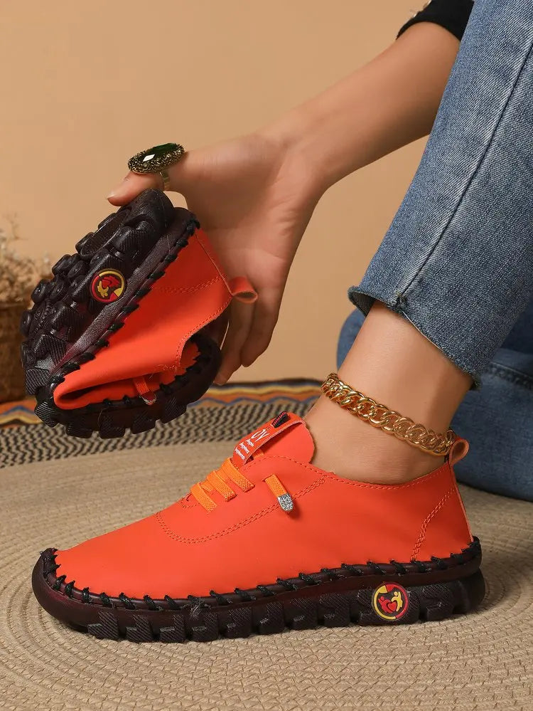 2025 Spring and Autumn Hand-stitched Single Shoes Large Size Women's Shoes Middle-aged Mom Shoes White Shoes Flat Casual Shoes