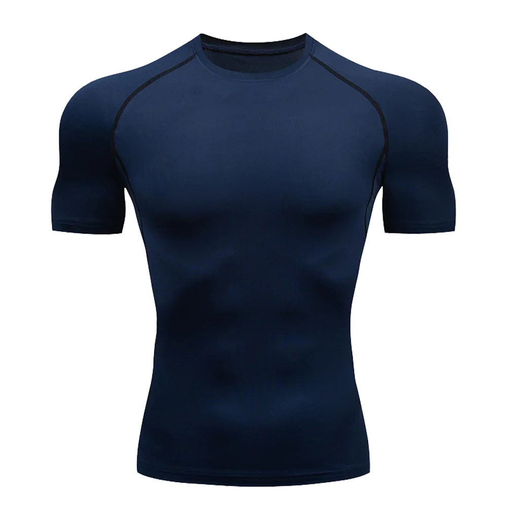 Men's Solid Color Short Sleeved T-shirt Compressed Quick Drying Breathable Training Suit Fitness Jujitsu Rashguard Top Gym Sport