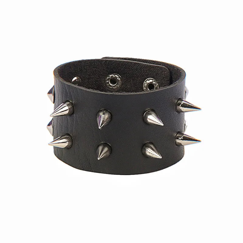 90s Fashion Punk Style Bracelet Personality PU Leather Three Rows Spikes Square Stud Bracelets Bangle 2024