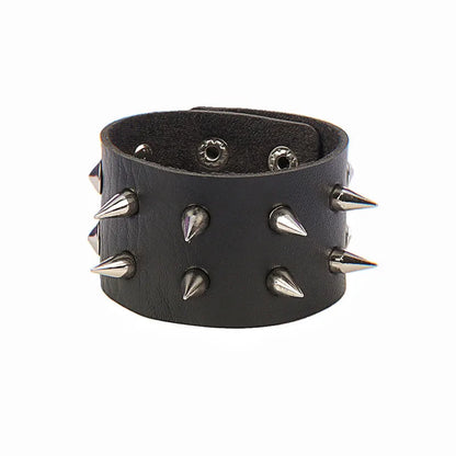 90s Fashion Punk Style Bracelet Personality PU Leather Three Rows Spikes Square Stud Bracelets Bangle 2024