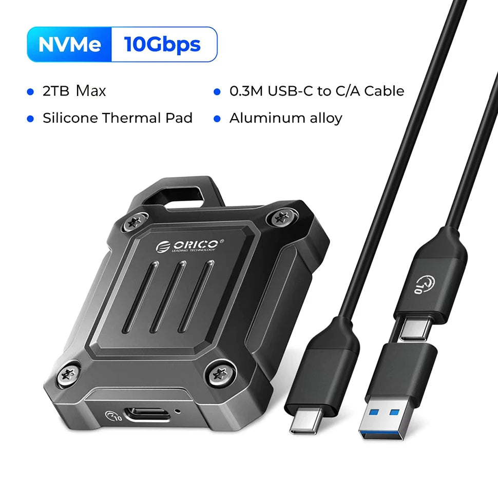 ORICO Portable M.2 2230 NVMe SSD Case 10Gbps External Hard Disk Enclosure USB C 3.2 Gen 2 M2 Housing Storage Box for PC Laptop