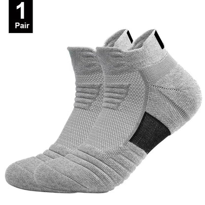 6/3/1 Pairs New Men Sports Running Fitness Flight Short Tube Socks Women's Towel Bottom Basketball Socks Solid Color Black Socks