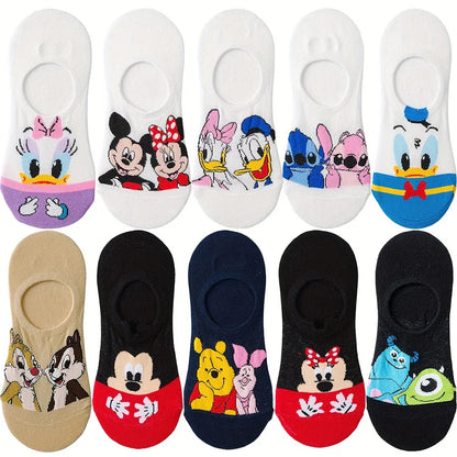 10Pairs miniso disney Unisex Cartoon Anime Socks Men Women Hip Hop Street Style Funny Casual Short Boat Socks