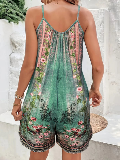 Women's Floral Print Sleeveless Romper Jumpsuit Vacation Style