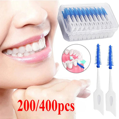200/400pcs Interdental Silicone Brushes Dental Toothpicks Brush Between Teeth Silicone Toothpicks With Thread Oral Cleaning Tool