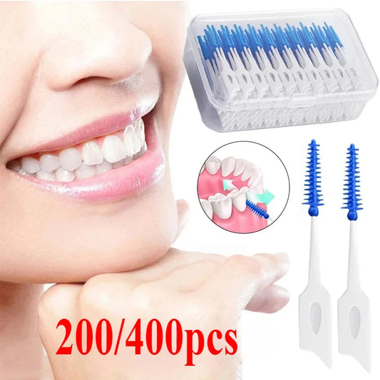 200/400pcs Interdental Silicone Brushes Dental Toothpicks Brush Between Teeth Silicone Toothpicks With Thread Oral Cleaning Tool