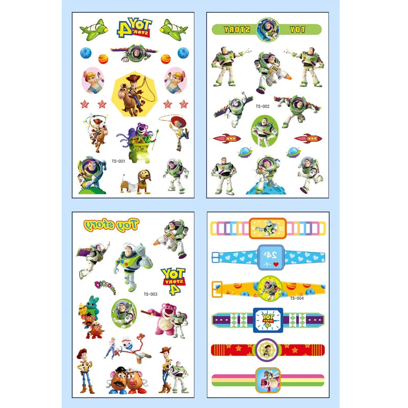 4Pcs/set Tattoo stickers Disney Stitch Princess Sofia Unicorn Frozen Action Cars Cartoon Sticker For Birthday Party Gift