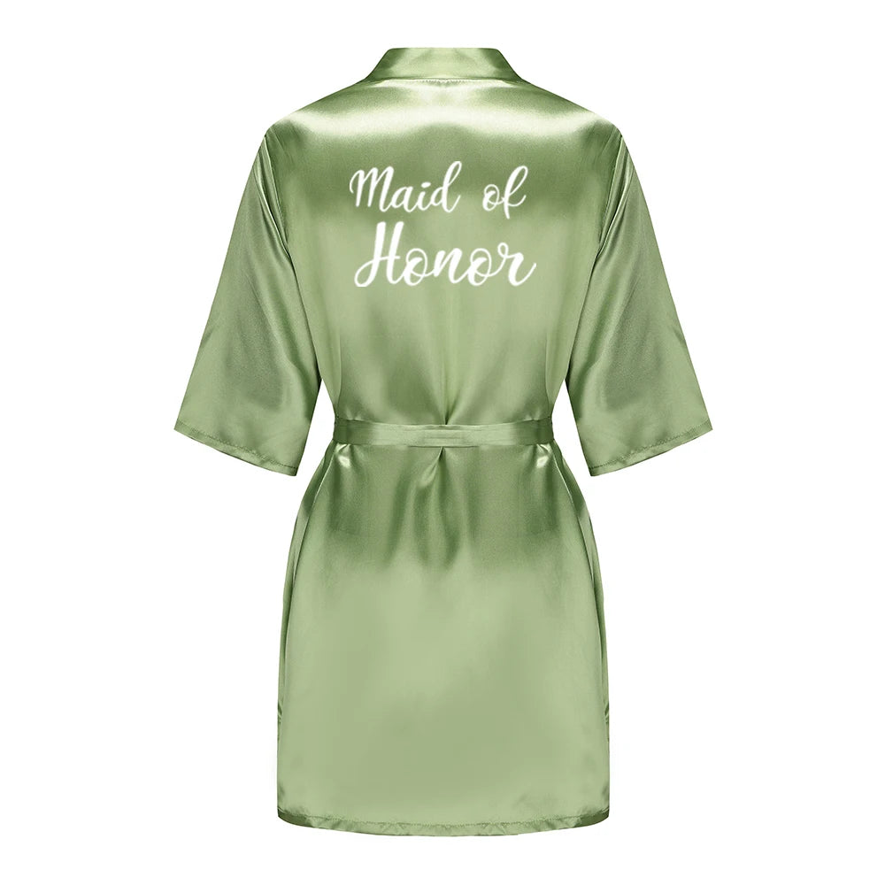 Satin Silk Robes Plus Size Wedding Bathrobe Bride Bridesmaid Mother Maid of Honor Gown Women Clothing Sleepwear Sage Green