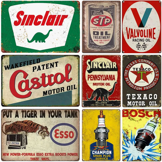 Retro Vintage Gas Motor Oil Metal Signs Funny Plaque Wall Art Posters Decor for Garage Cafe Bar Pub Man Cave Wall Decoration