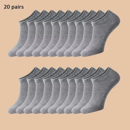 20 Pairs Men Solid Black Ankle Socks Anti Odor Antibacterial Breathable High-quality Simple Fashionable Versatile Casual Socks