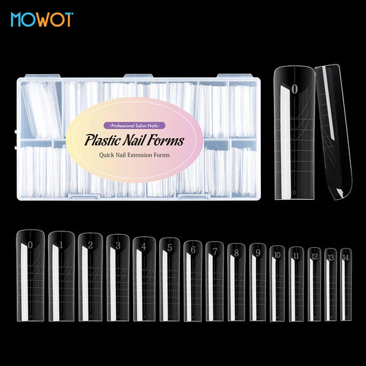 MOWOT New Square Dual Nail Form Extension False Nail Tips Quick Building Gel Molds Full Cover Large Size Acrylic Nail Top Forms