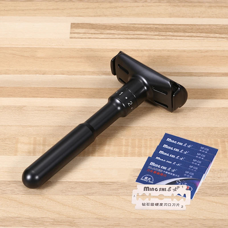 Mingshi Metal Adjustable Safety Razor Travel Double Edge Classic Men Shaving  Black Hair Removal Shaver with 5 Blades