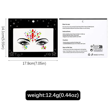 1Sheet 3D Rhinestone Face Tattoo Stickers Coloful Glitter Gems Sliders Festival/Makeup Waterproof With Diamond Tattoos Decals *&