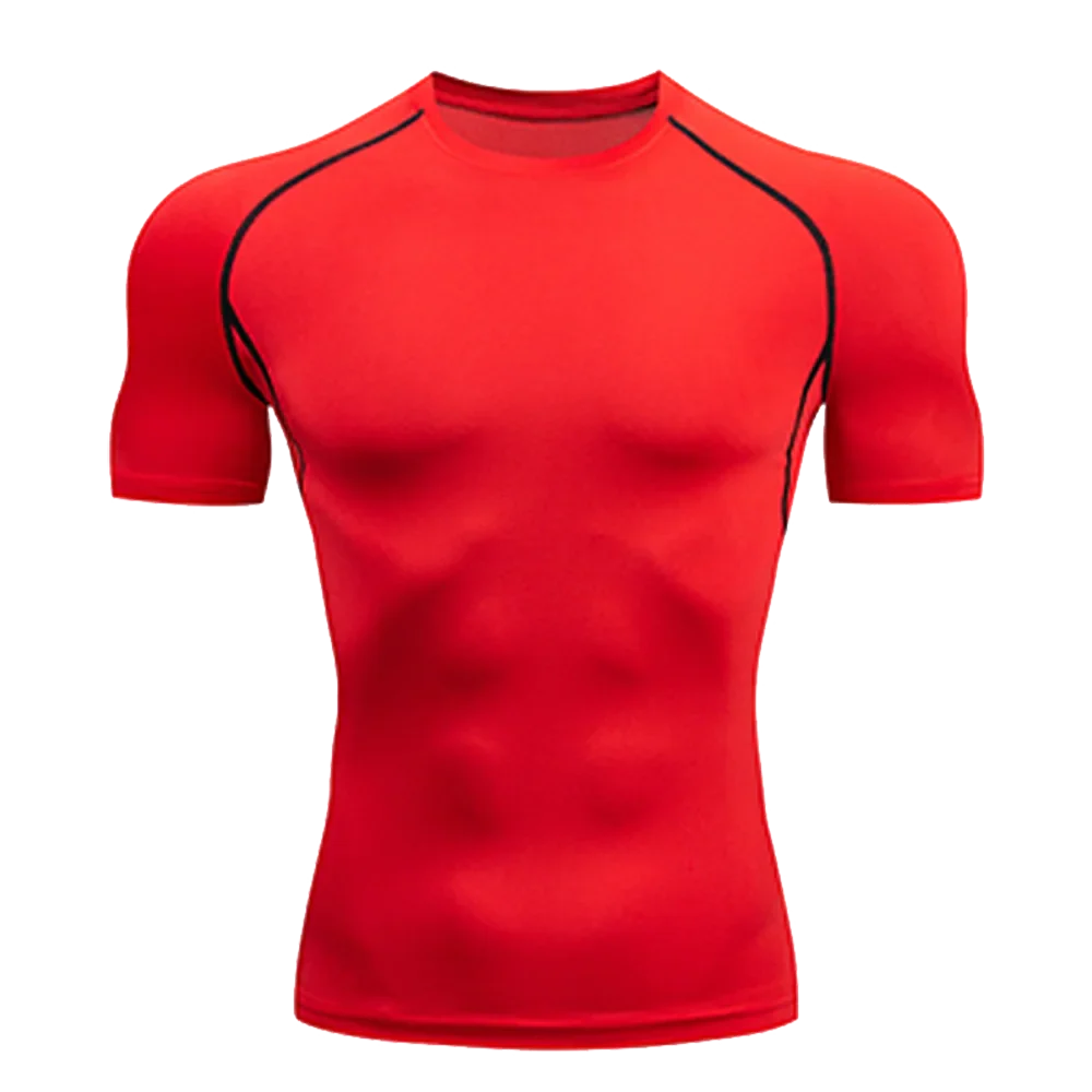 Men's Solid Color Short Sleeved T-shirt Compressed Quick Drying Breathable Training Suit Fitness Jujitsu Rashguard Top Gym Sport