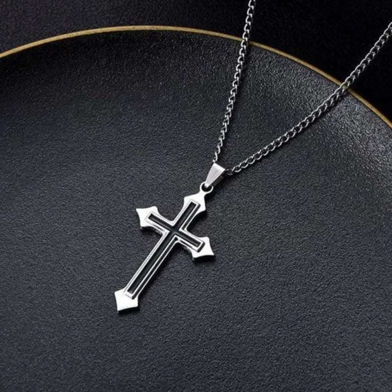 Summer Black Rhinestone Cross Jesus Pendant Choker Necklace for Women Punk Vintage Double Layers Chain 2025 Neck Boho Jewelry