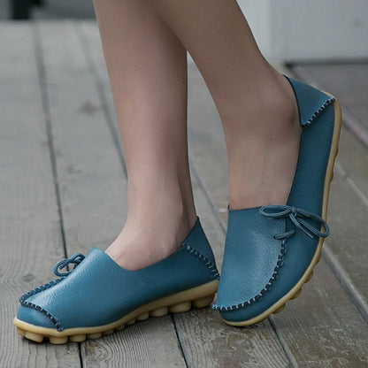 Fashion Women Flats Genuine Leather Oxford Women's Shoes Moccasins Women Shoes Slip On Bowtie Flats Tenis Shoes Woman Plus Size