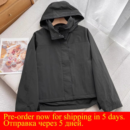 Windproof Stand Collar Jacket Women's Outdoor Casual Hooded Thin Coat Jacket