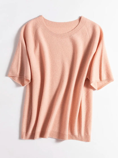 SuyaDream, 100%Merino Wool Pullovers for Woman, Round Neck, Short Sleeved Sweaters, 2025 Fall Winter Soft Warm Top, Pink, Olive