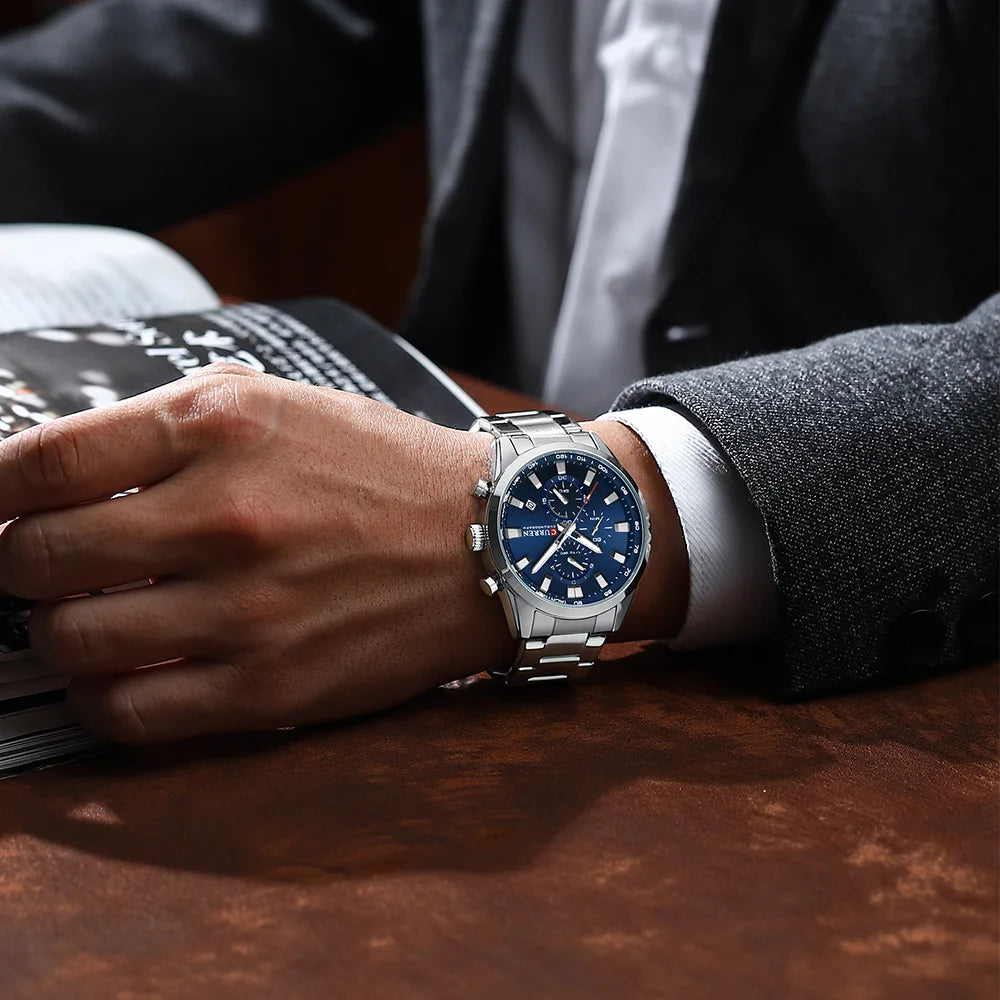 CURREN 8445 Men's Multifunctional Waterproof Wristwatch Calendar Business Men's Watch with Six Hands