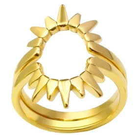 Shiny Crystal High End Non Tarnish Fashion Geometric Open Gold Plated Stainless Steel Rings for Women Wedding Ring Jewelry Gifts