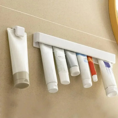 Wall Mount Bathroom LongToothpaste Holder Multifunctional Space-Saving Toothpaste Holder No Drilling Required Storage Rack