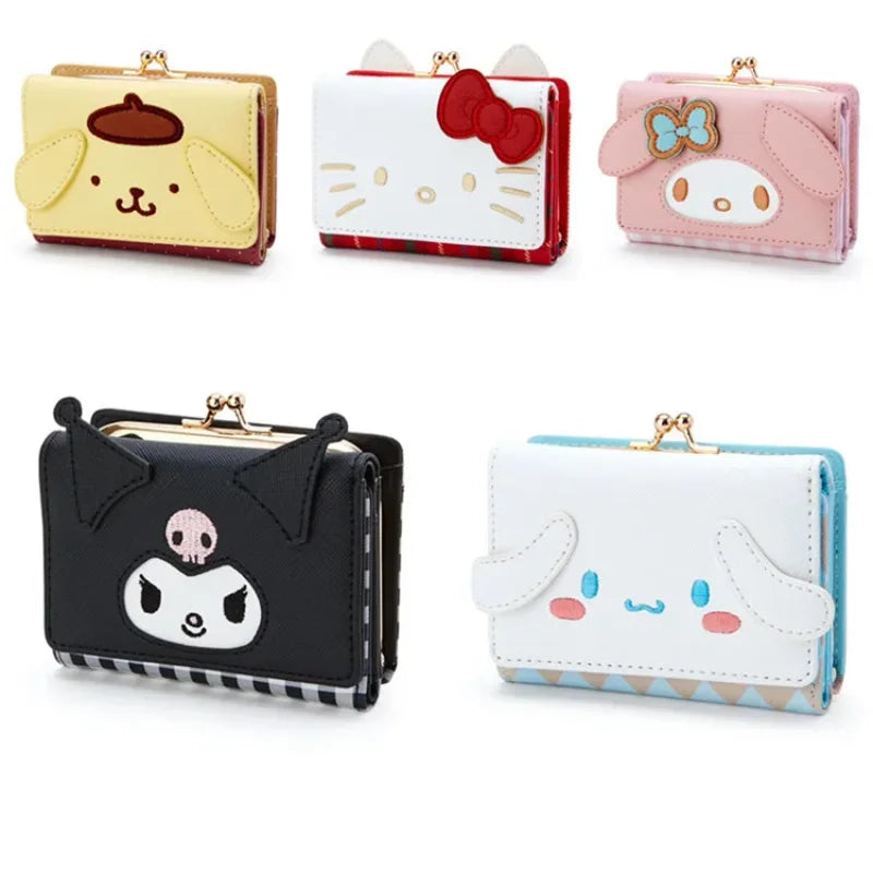 Sanrio Hello Kitty Tasche Kawaii Cinnamoroll My Melody Kuromi Lässige Mode PU Leder Brieftasche Niedliche Klappkarte Tasche Geburtstagsgeschenke 