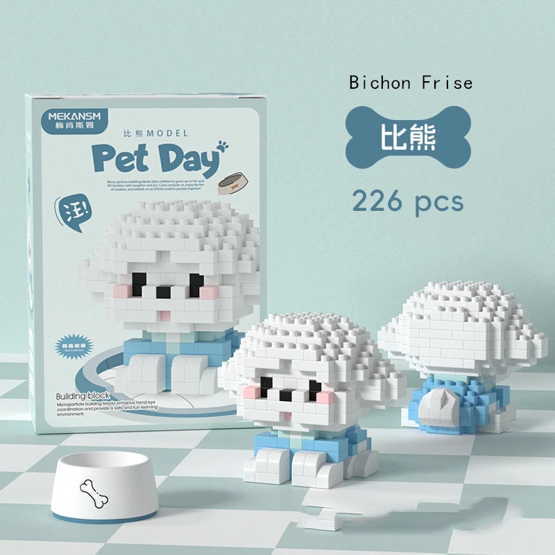 18 Styles Little Dog Cat Cute Pet Small Building Block Model Series Ornaments Children's Toys Miniature Bricks