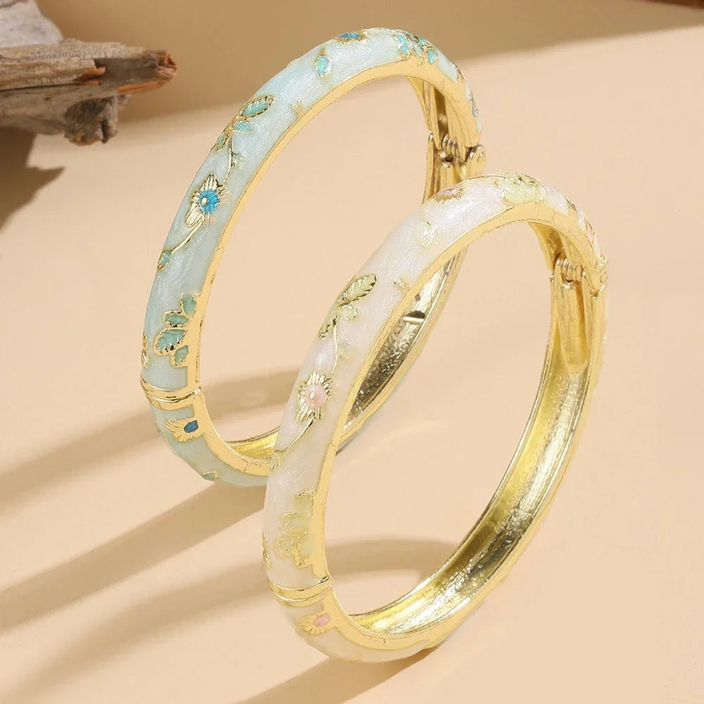 Luxury 2/1 Pcs Flower Bracelet For Women Vintage Bohemian Cloisonne Women's Bangles Jewelry Gifts