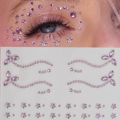 1Pcs 3D Hollow Star/Heart Face Gem Tattoos Stickers Self-Adhesive Crystal Jewelry Tattoo DIY Eye/Body Makeup Decor Rhinestones *