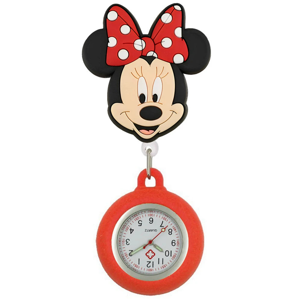 MINISO Cartoon Women Mens Nurse Doctor Students Mouse Bear Duck Lovely Retractable Badge Reel Clip Pocket Watches Clock Gifts