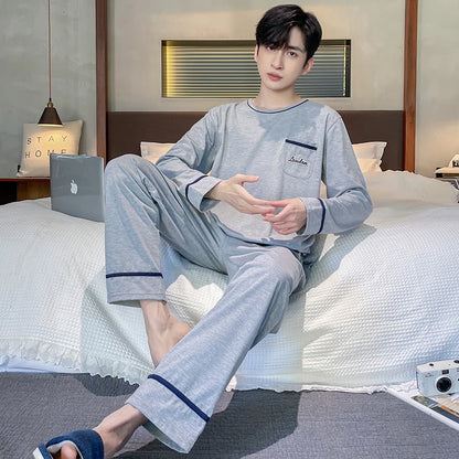 Spring Autumn Plus 4XL Knitted Men's Sleepwear Letter Lattice Pajamas Plaid Pajamas Sets Casual Loungewear Pyjamas Night Fashion