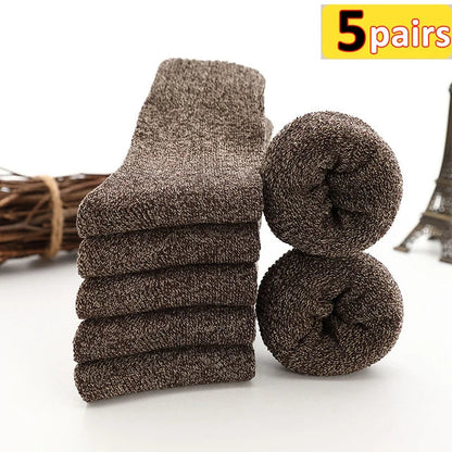 5 Pairs Thicken Warm Socks Men Autumn Winter Harajuku Socks Towel Keep Warm Winter Crew Socks Christmas Gift Socks For Man