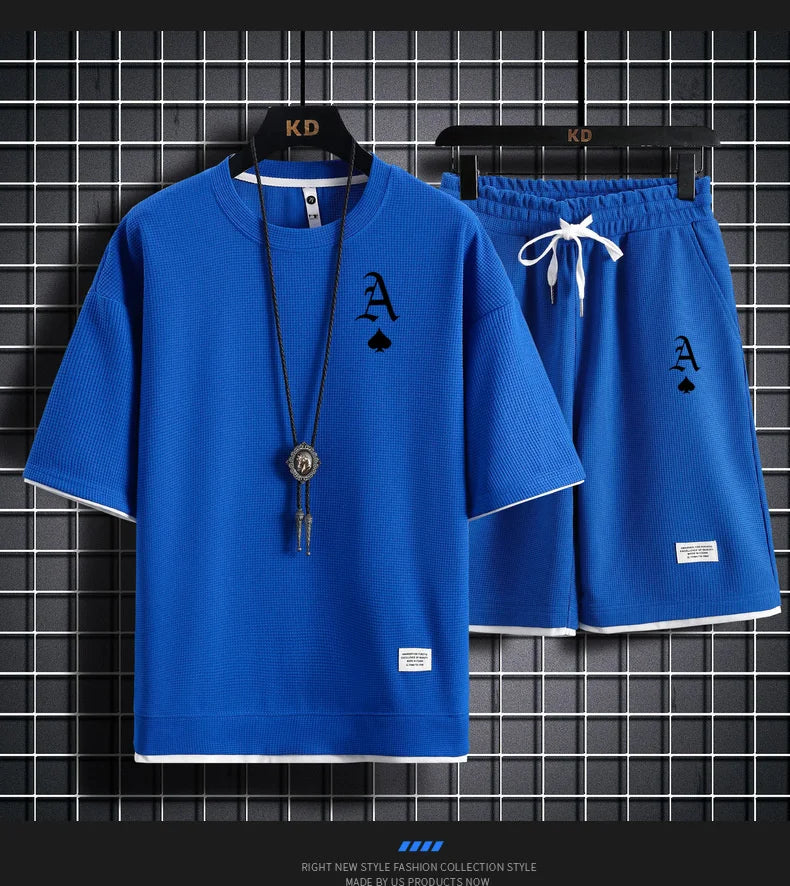 Fashionable casual men's sports suit short-sleeved T-shirt and outdoor summer sports shorts two-piece set daily casual