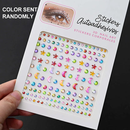 1Pcs Face Diamond Gem Sticker 5D Colorful Rhinestone Tattoo Eyeshadow Stickers fo Festival Nail Body Makeup Bling Jewel DIY Deco