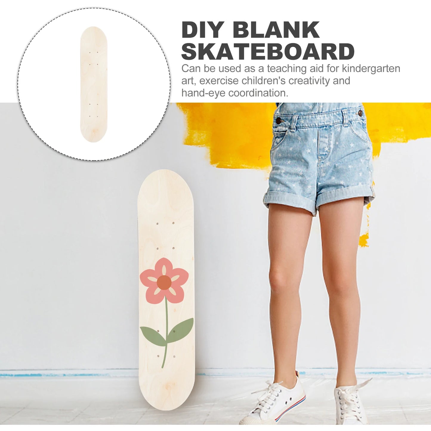 Wooden Skateboard Deck Maple Skate Board Blank Adults Kids DIY Hand-Painted Decorative Board Double Rocker 59.50X14.50X1.00cm